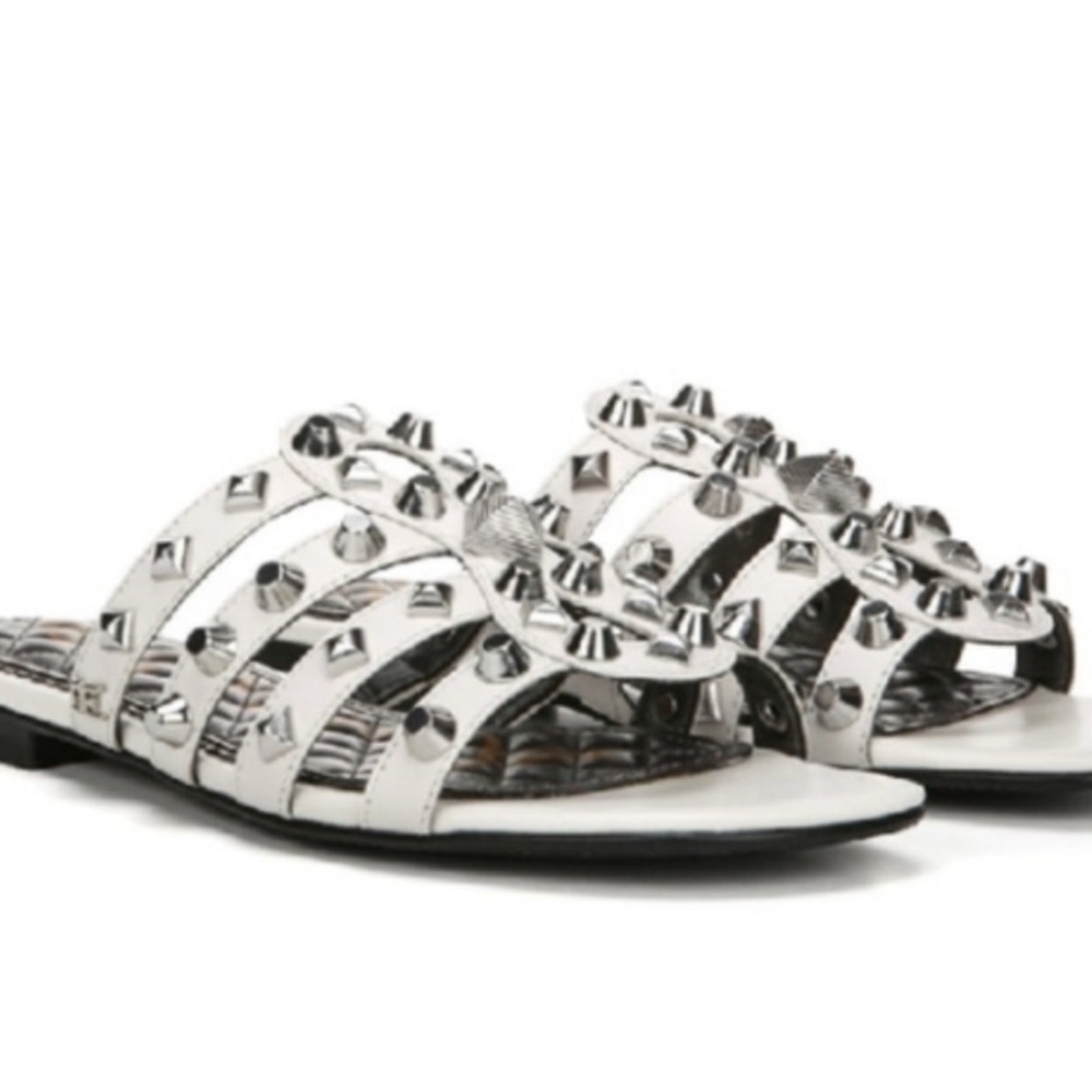 Sam Edelman White Beatris Studded Slide Sandal 7.5 Silver GUC